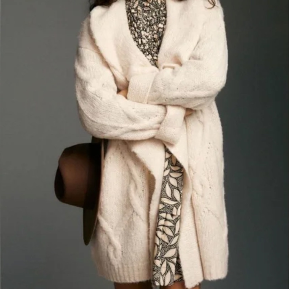 Anthropologie Cream Cable Knit Cardigan